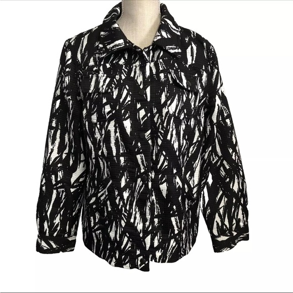 Jobis Jacket Blazer Black White Lined Pockets Snap Button Size Large - Picture 1 of 6